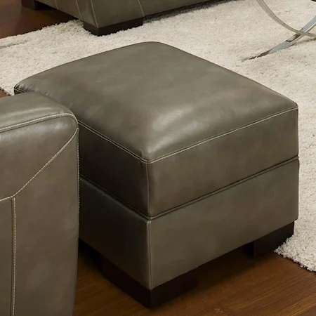 Contemporary Storage Ottoman with Welt Cord Trim and Exposed Wood Legs